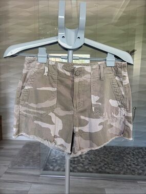 PAIGE Camo High-Rise Cotton Shorts - Taupe & Beige 26